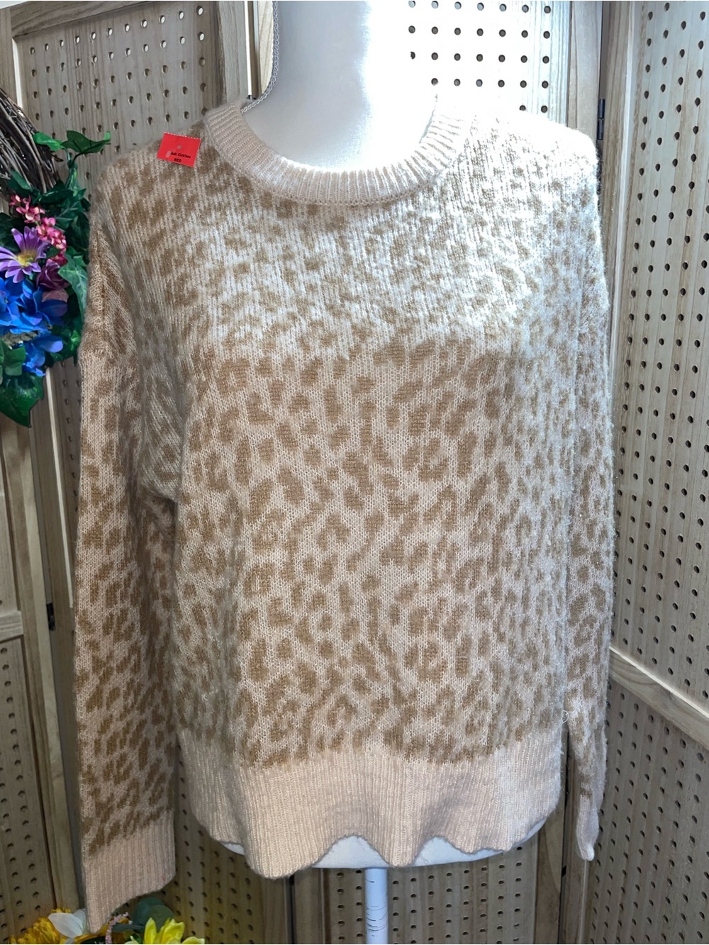 Jessica Simpson Cream & Tan Leopard Print Crewneck Sweater
